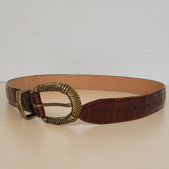Vintage Brighton 50108 Croc Embossed Brown Leather Brass Buckle Belt Size S - Picture 14 of 14